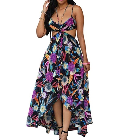 C.C. Boutique Dresses & Skirts - 1 LEFT !! NWT Tropical Cut out High Low Maxi Gown